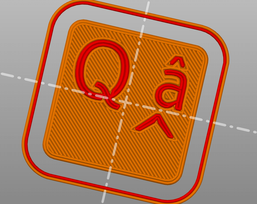 An orange rounded square with some red text